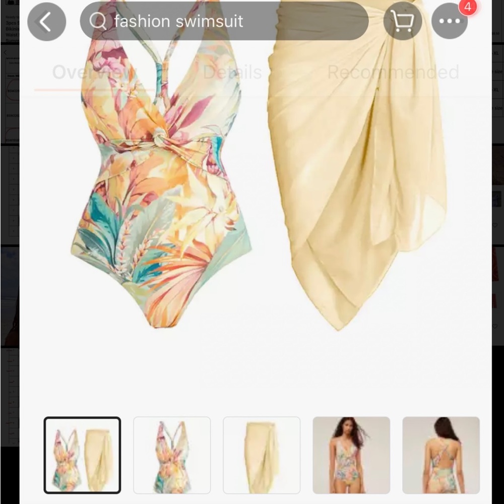 Floral Printed One Piece Swimsuit and Floral Print Sarong, Size Medium